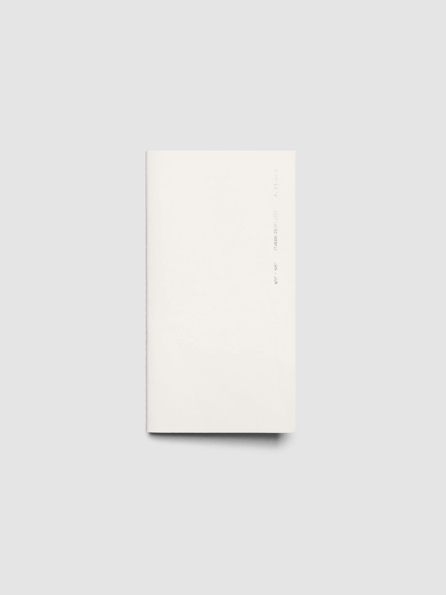 Closed Jan–Jun 2027 Dated Travel Notebook in A5 Slim size, showing the off-white cover with silver foil text