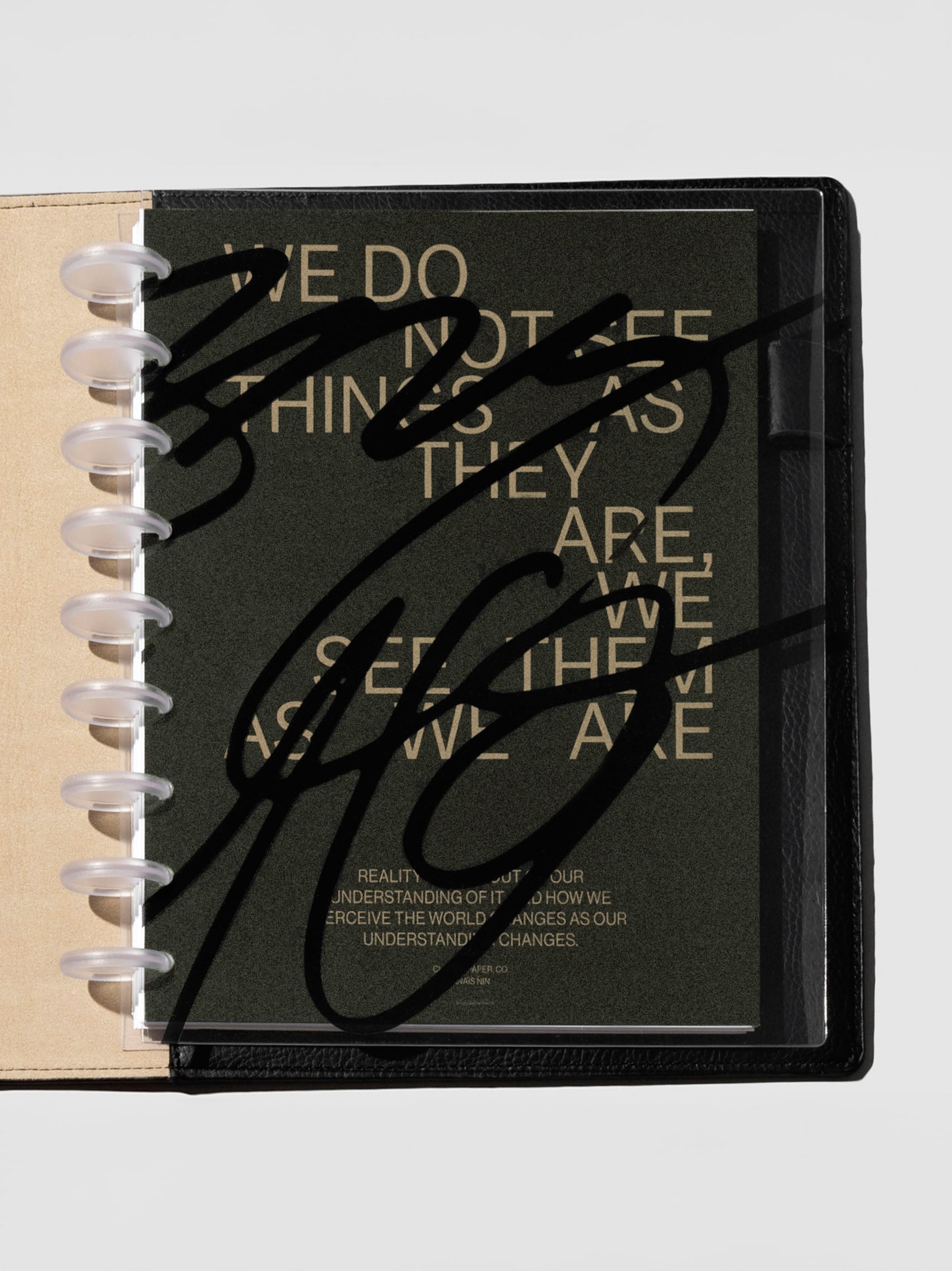 As We Are Cover + Dashboard Set in size HP Classic shown discbound in a black leather folio.