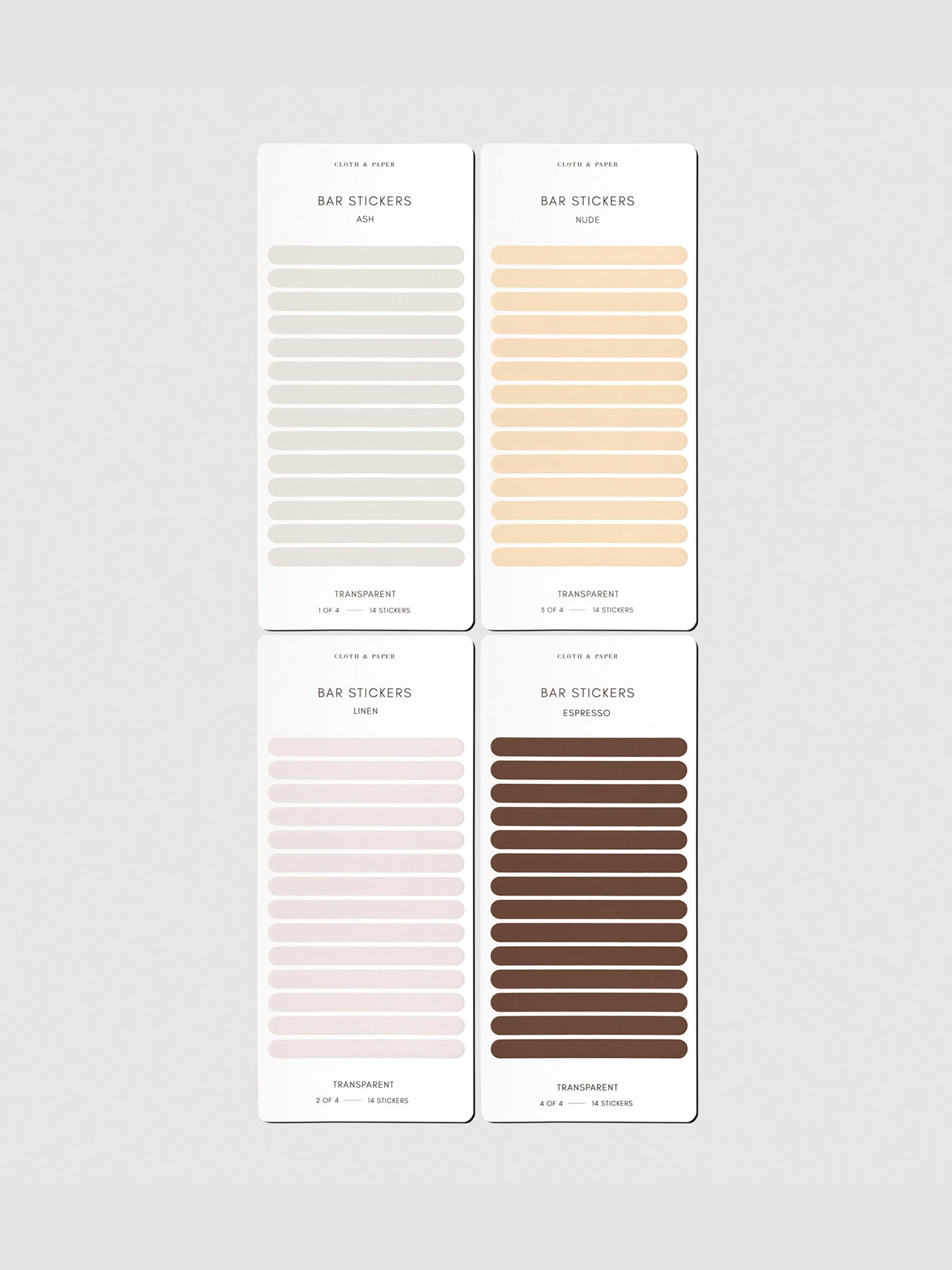 Set of four sheets of stickers displayed on a neutral background.