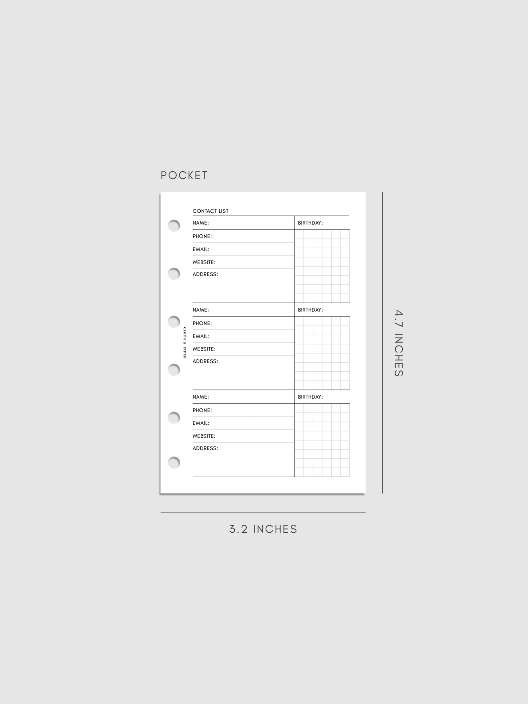 Contact List Planner Inserts | Refreshed Design