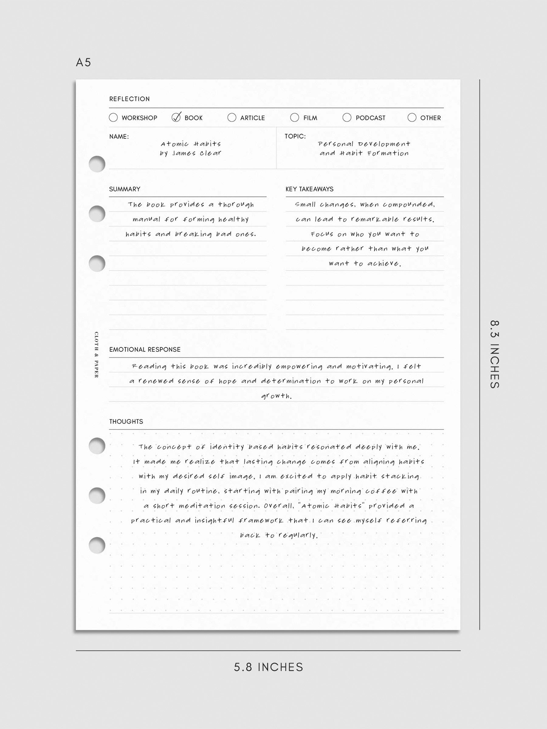 Digital mockup of insert sized A5.