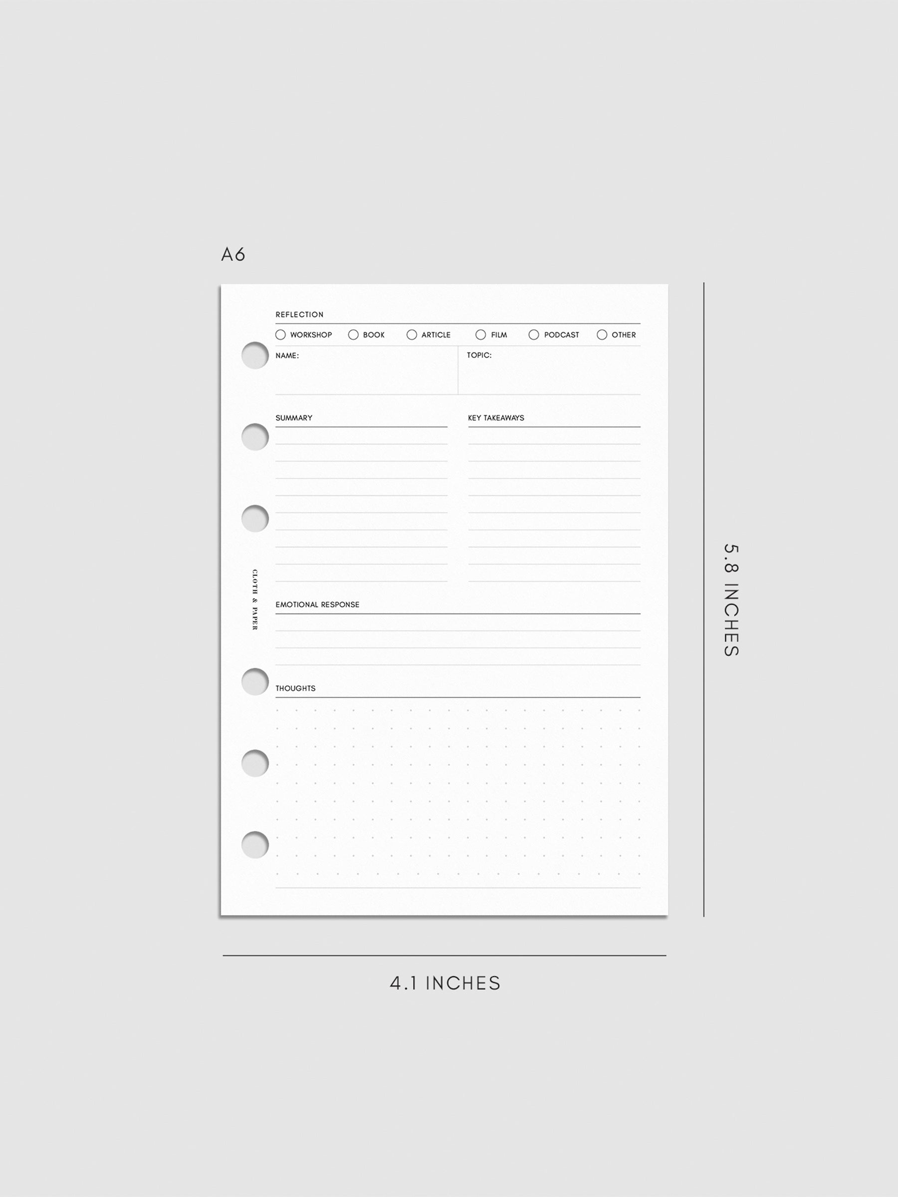 Digital mockup of insert sized A6.