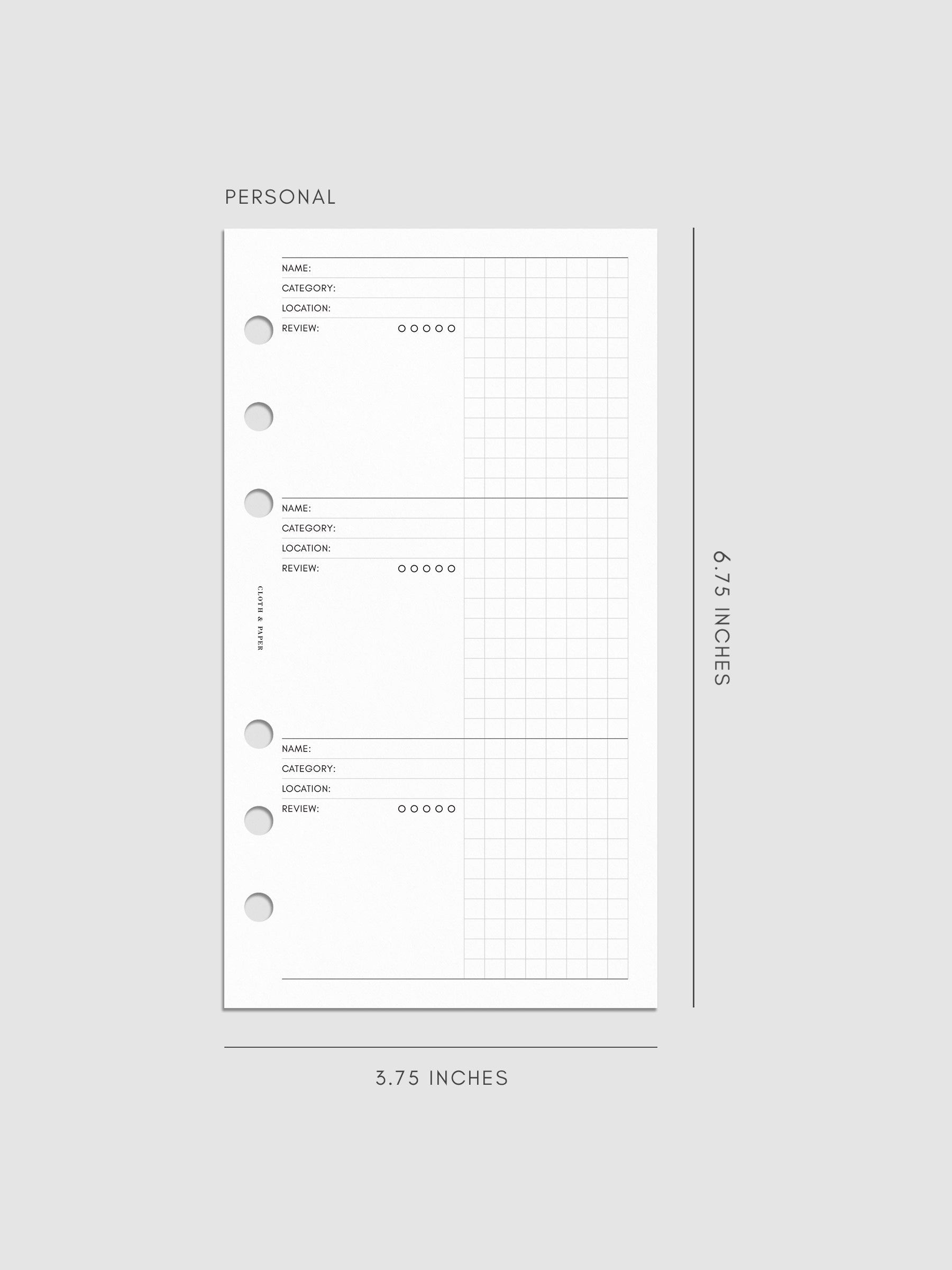 Digital mockup of the Experience Tracker Planner Inserts in Personal.