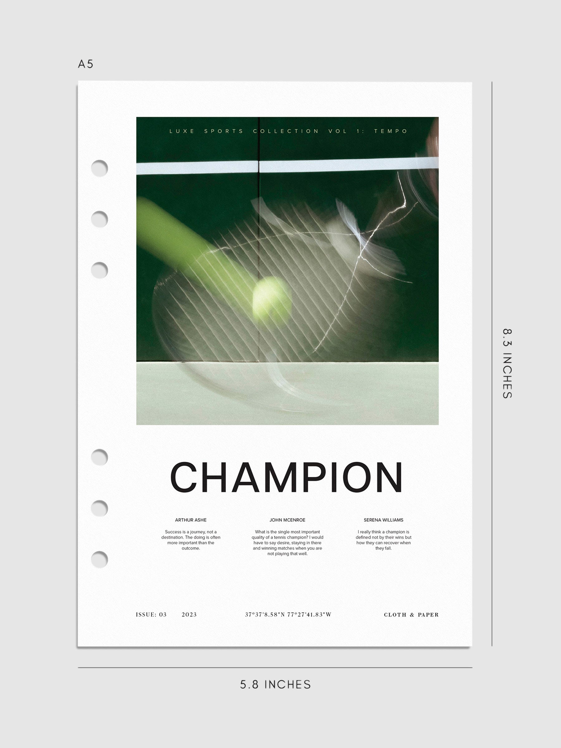 Digital mockup of Champion dashboard in A5. 