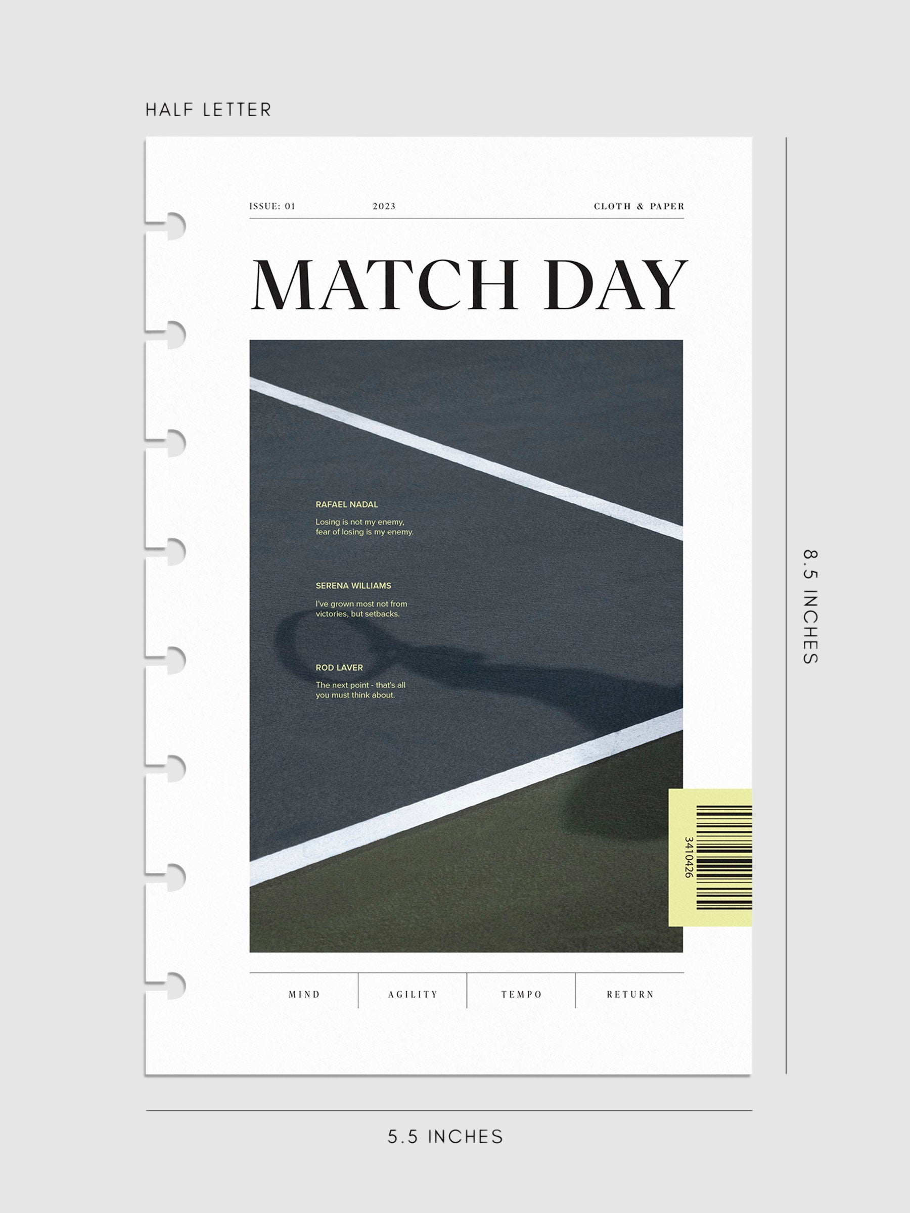 Digital mockup of Match Day dashboard in Half Letter. 