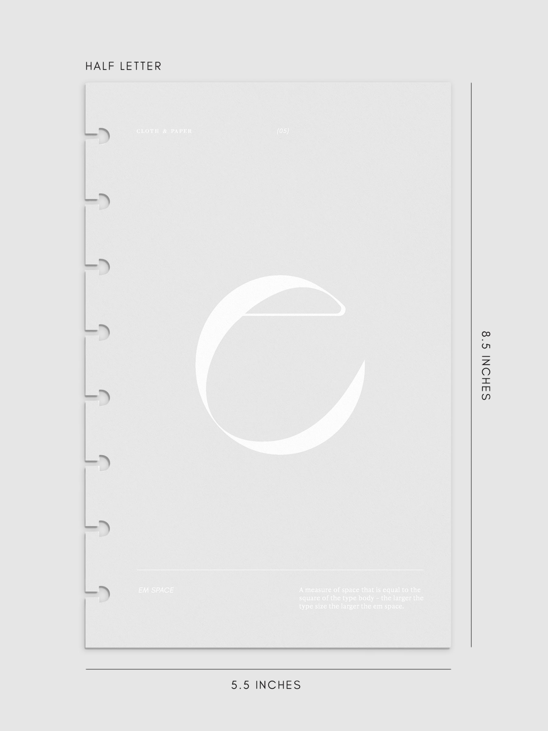 Monogram Vellum Planner Dashboard E in Half Letter displayed on a neutral background. 