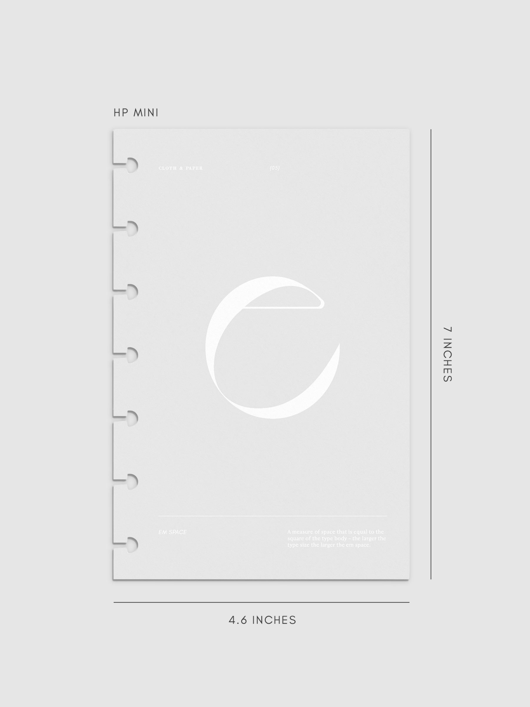 Monogram Vellum Planner Dashboard E  in HP Mini displayed on a neutral background. 