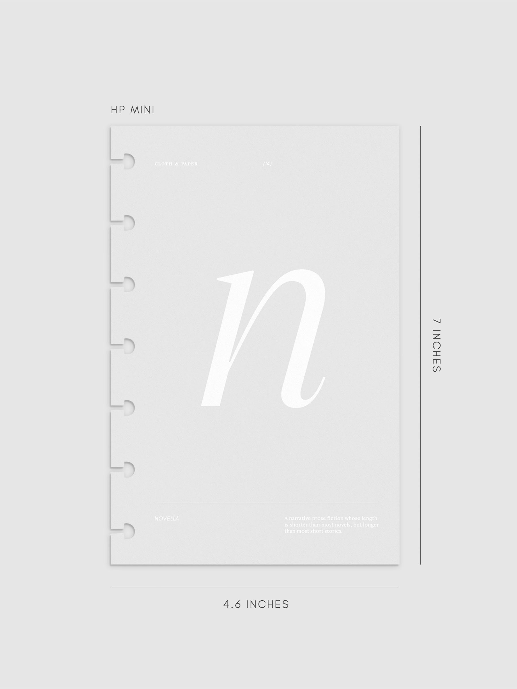 Monogram Vellum Planner Dashboard N  in HP Mini displayed on a neutral background. 