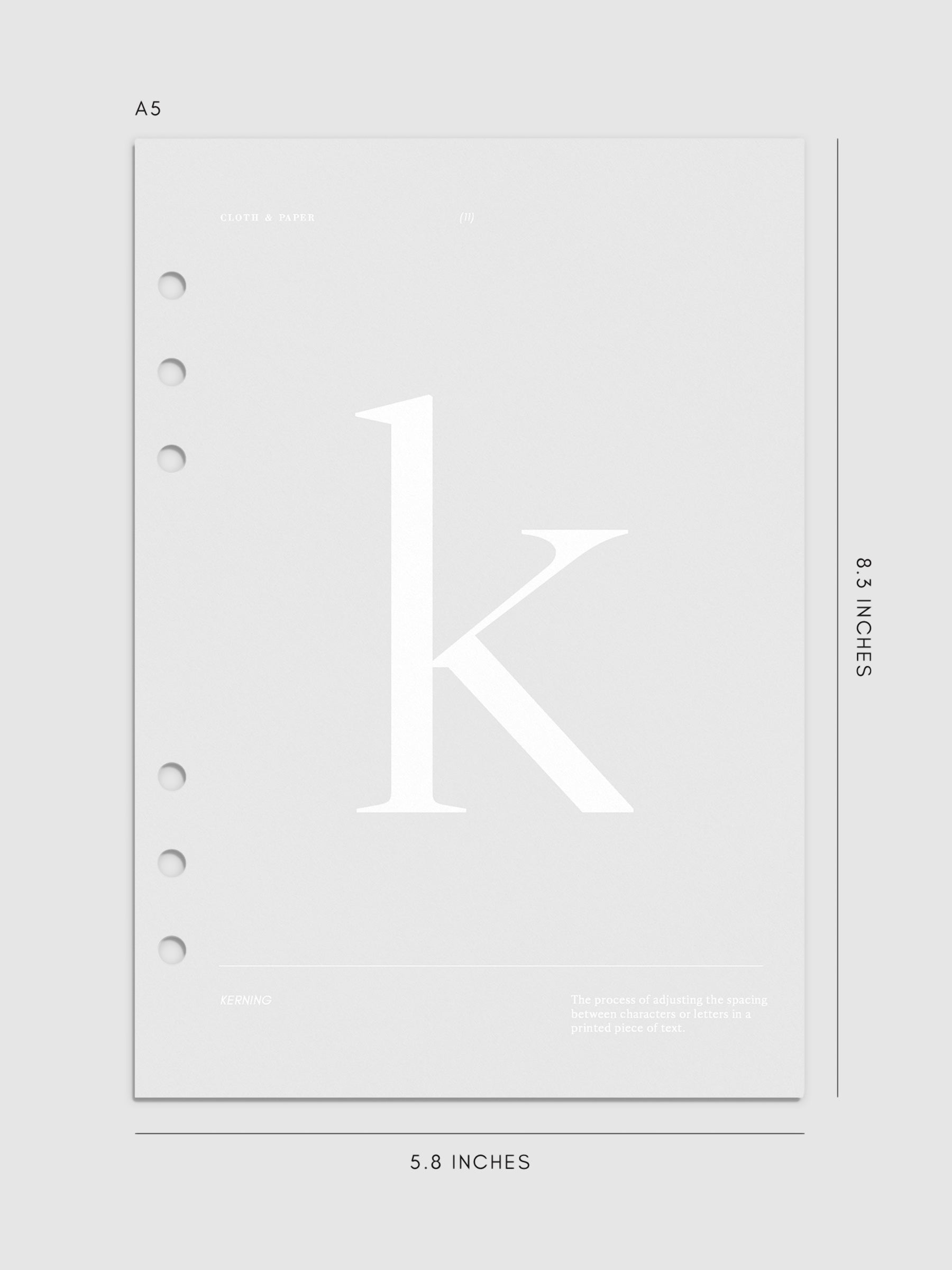 Monogram Vellum Planner Dashboard K in A5 displayed on a neutral background. 