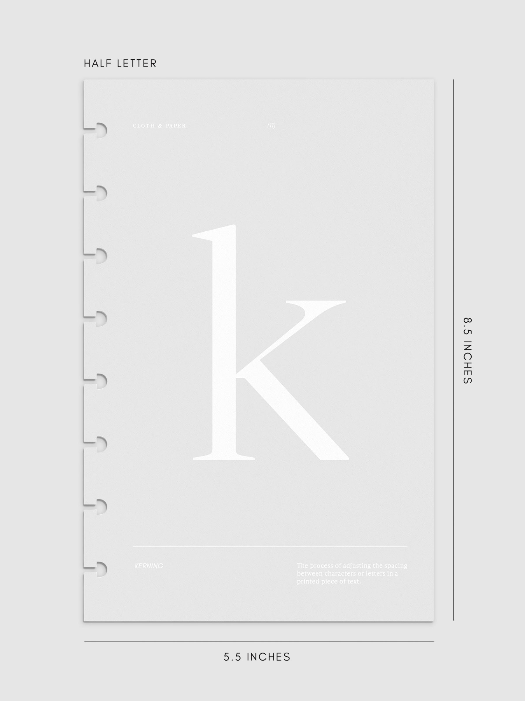 Monogram Vellum Planner Dashboard K in Half Letter displayed on a neutral background. 
