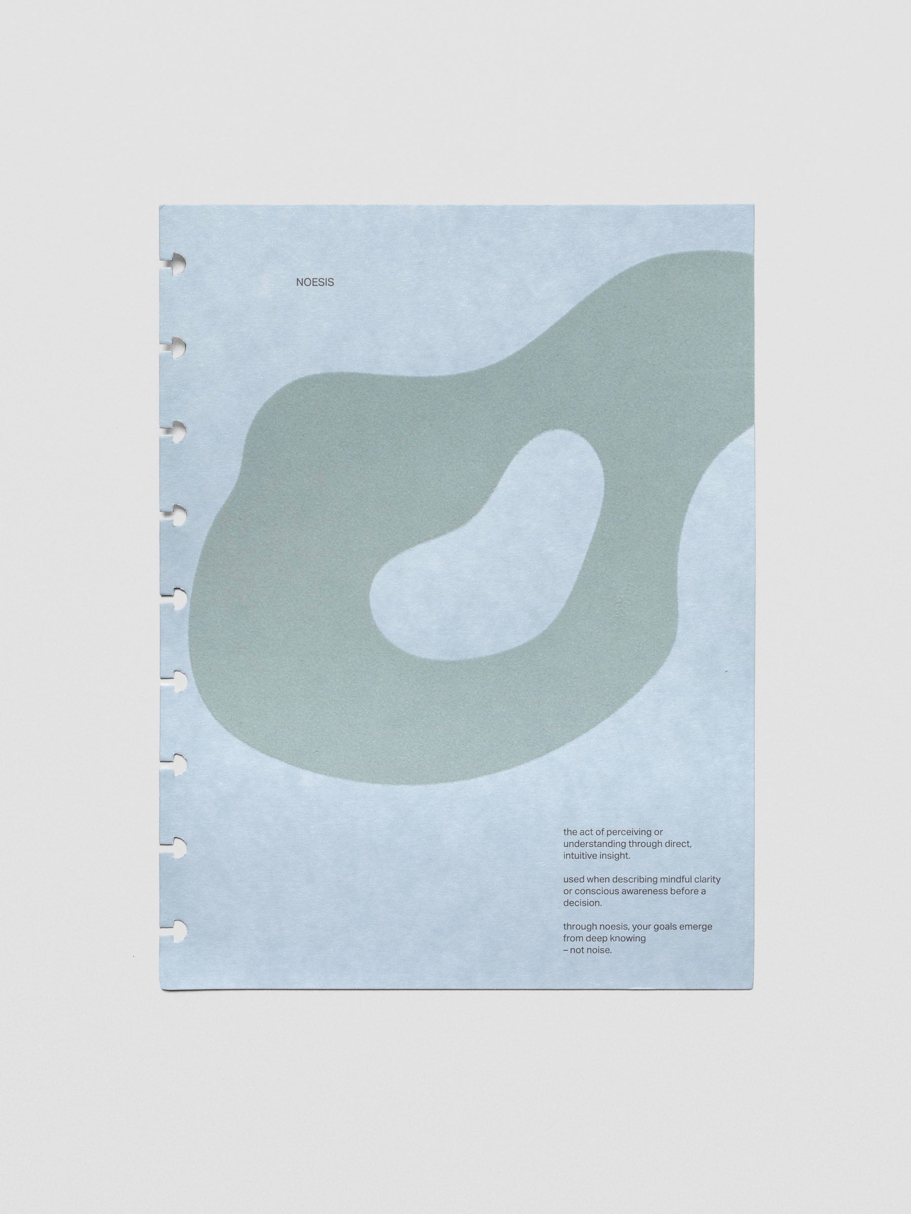 Blue speckle cardstock planner dashboard with organic shape design flocked in blue-green with text design shown in HP Classic size.