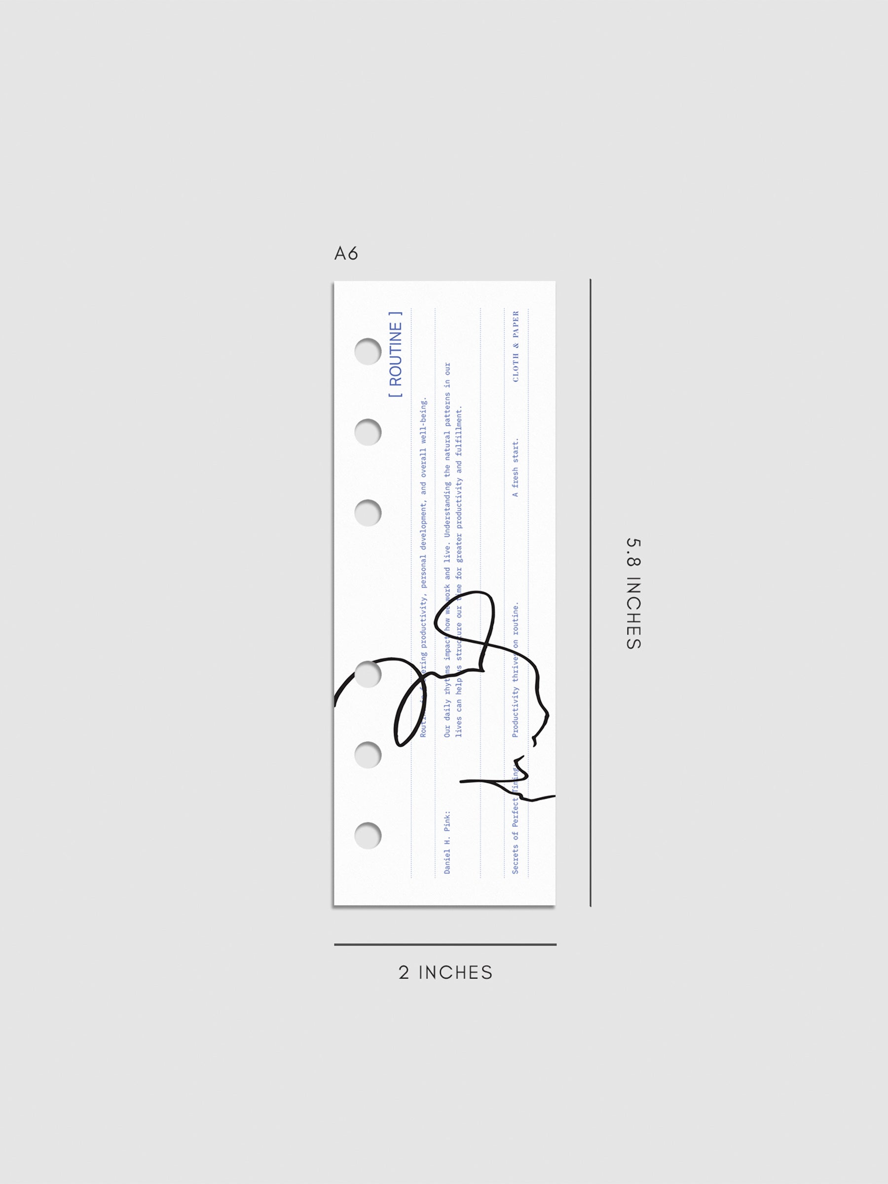 Digital mockup of dashboard displayed on a neutral background. Size shown is A6.