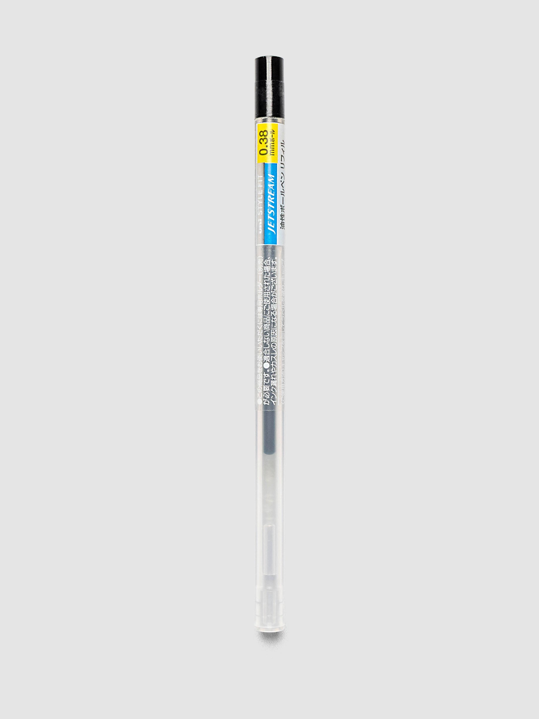 Uni-ball SXR-89-38 Style Fit Jetstream Pen Refill in black packaged in clear tube with printed label