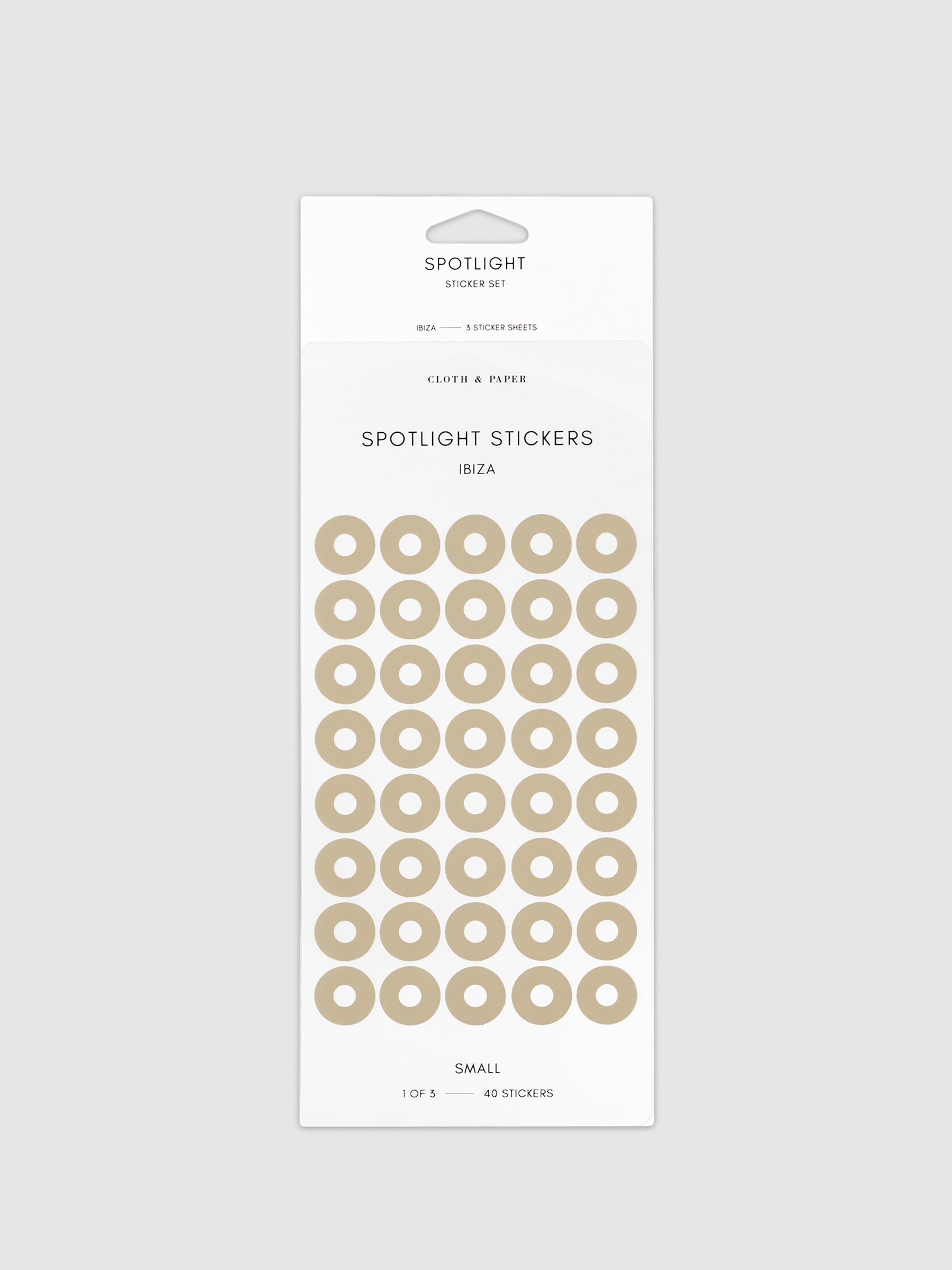 Small sticker in its packaging displayed on a neutral background. Pictured color is Ibiza.