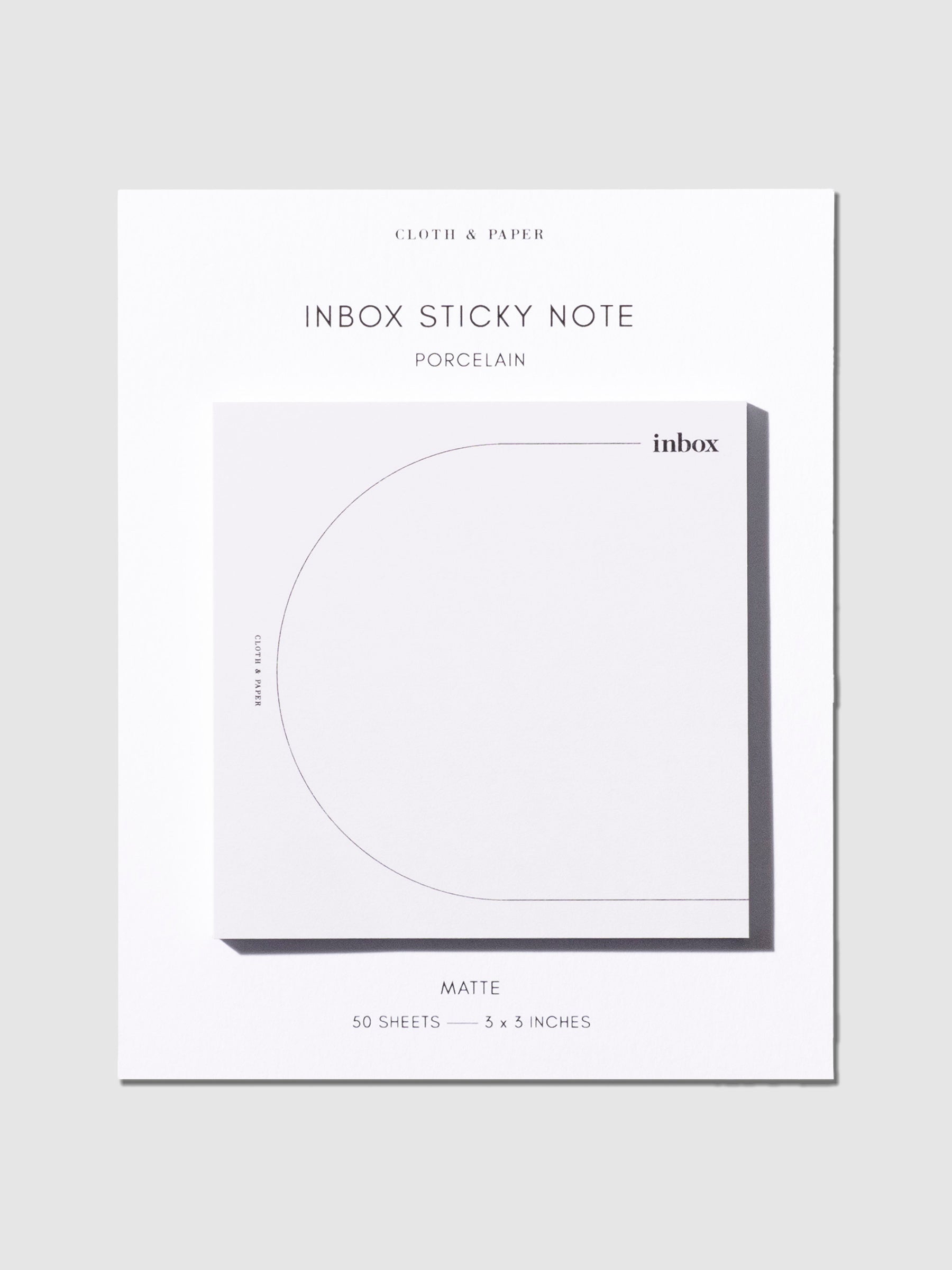 Inbox Sticky Notes, Arch, Cloth and Paper. Sticky notes on their backing against a neutral background.