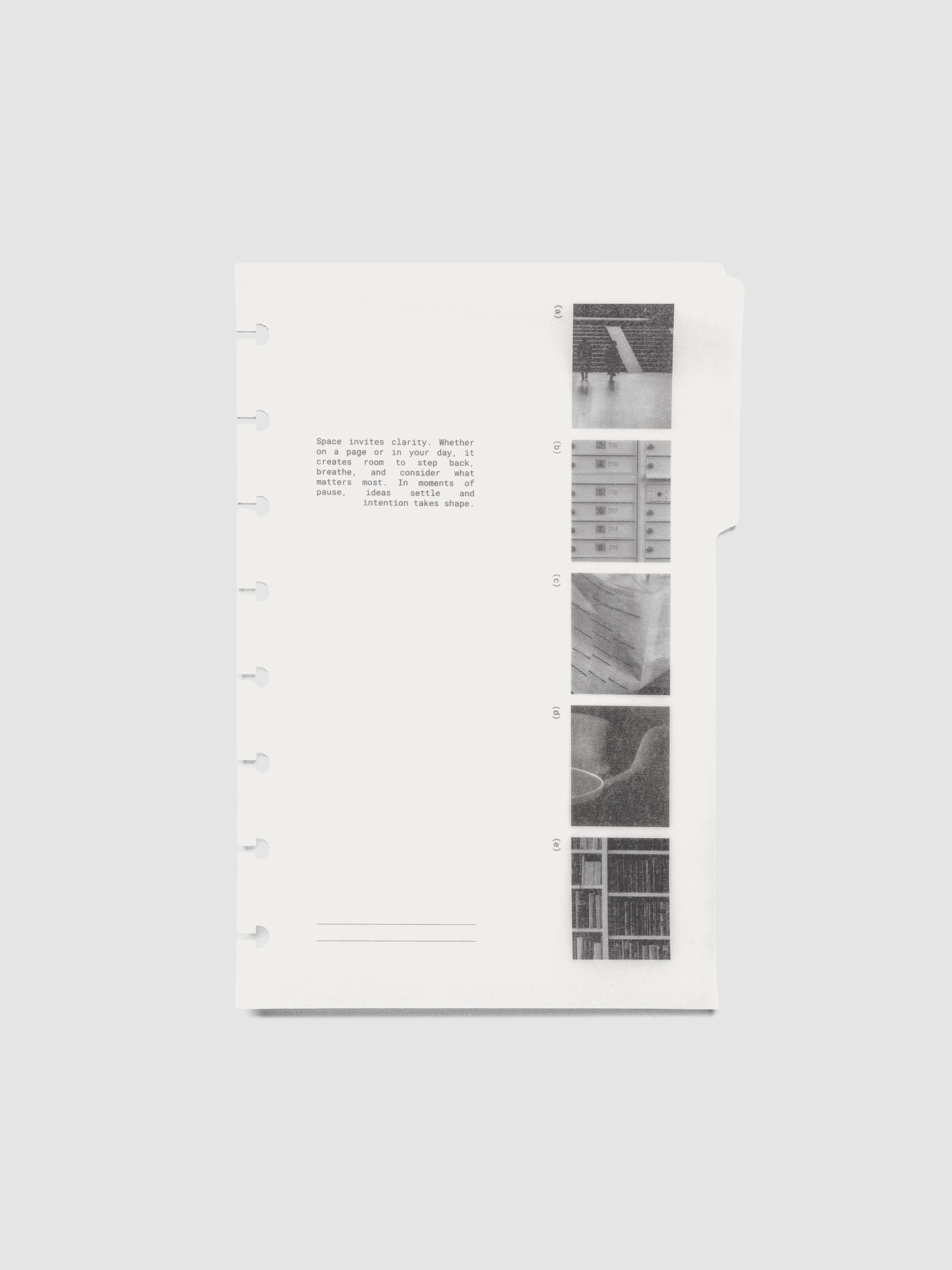 Half Letter Editorial Vellum Dividers Vol. 2 shown inside a planner with layering effect.