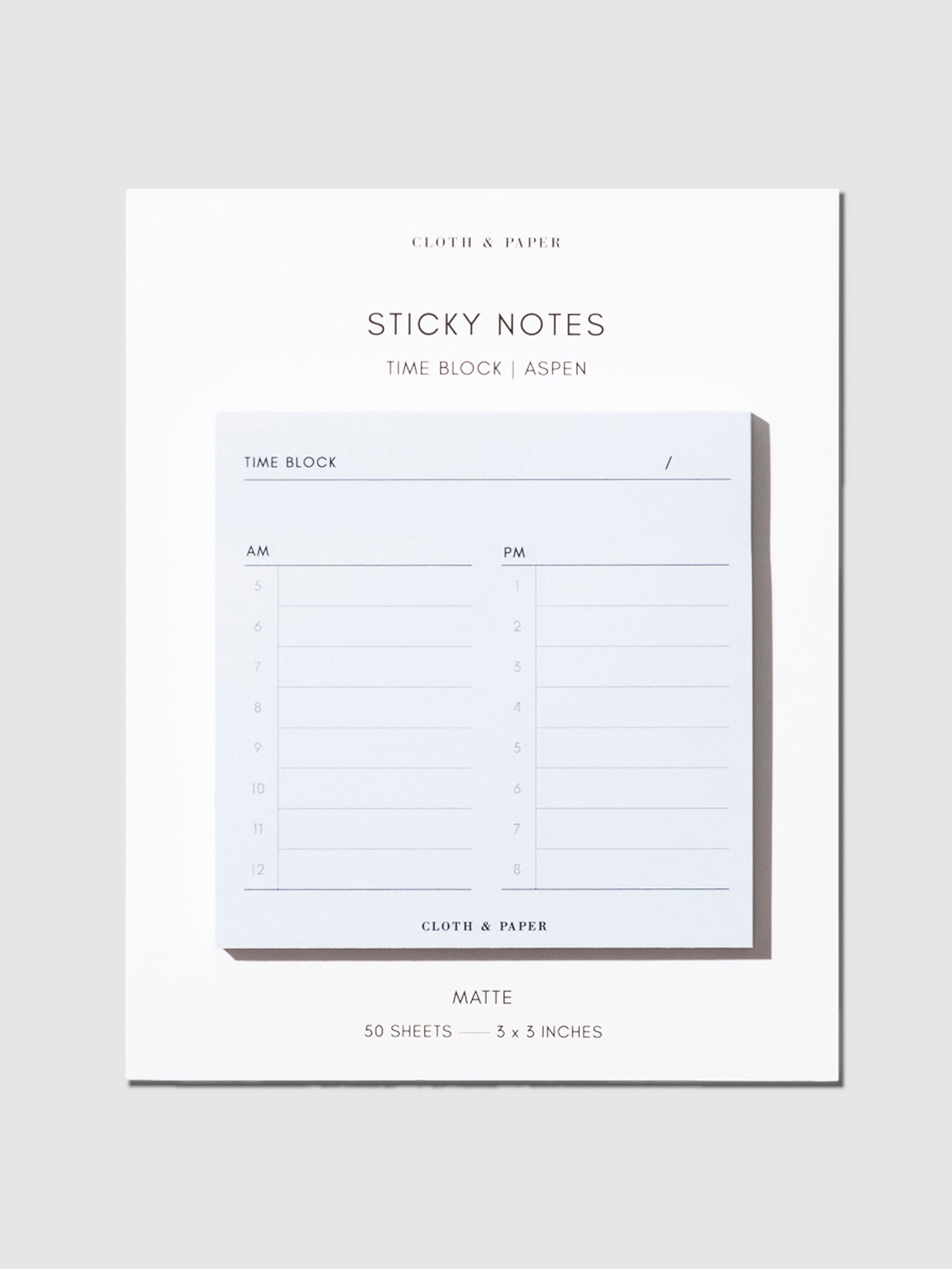 Time Block Sticky Note, Aspen, Cloth and Paper. Sticky note displayed with its backing on a neutral background.