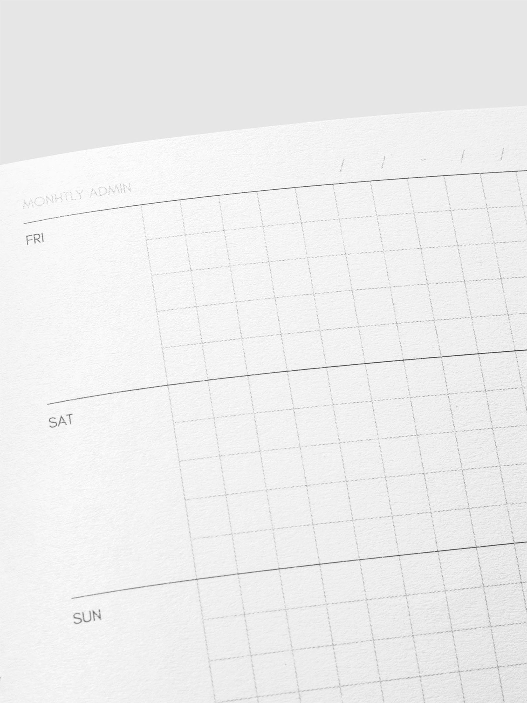 Close up image of the top right of the Weekly Admin  Pocket Plus notebook page. The page is displayed on a neutral background.