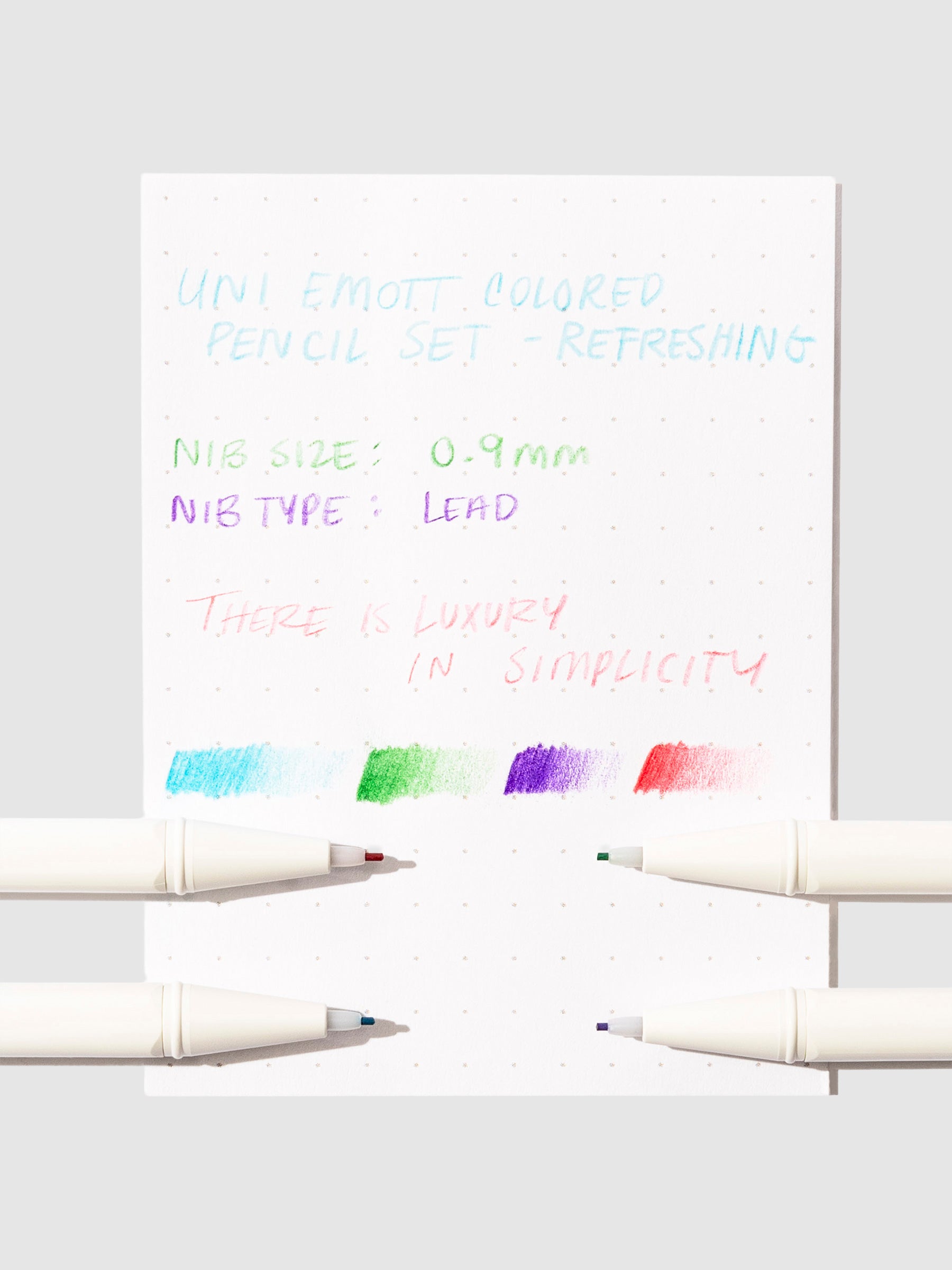 Pen testing sheet for refreshing color palette displayed on a neutral background.