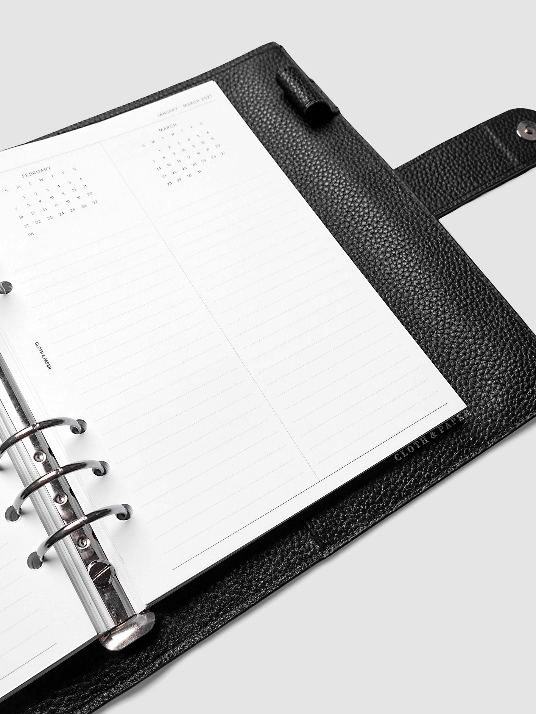 2027 Dated Yearly Overview Planner Inserts Sunday Start, A5 6-Ring Punch, close-up of the bottom of the right page showing the remaining monthly calendar view with notes section